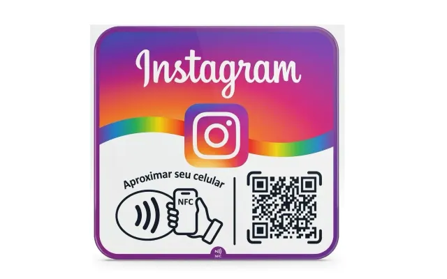 Placa Intagram com tecnologia NFC e QR code - Vermelha