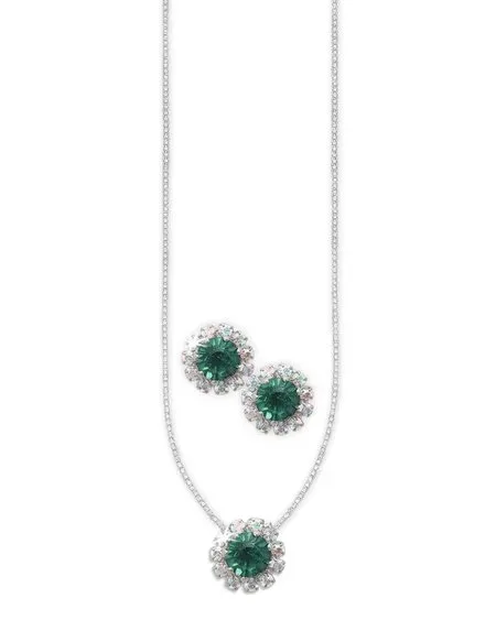Conjunto de Brincos e Gargantilha Lembrança Folheados a Prata com Strass