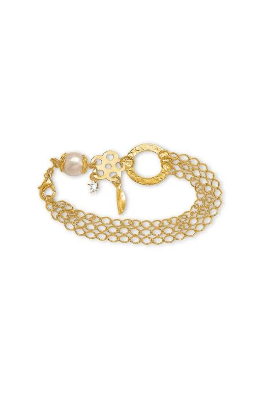 Pulseira feminina Folheada a Ouro com Pérola e Strass