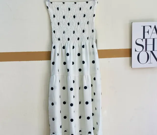 Vestido longo branco de poá preto