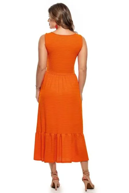 Vestido Maxi com Amarração no Busto Malha Tricot Laranja