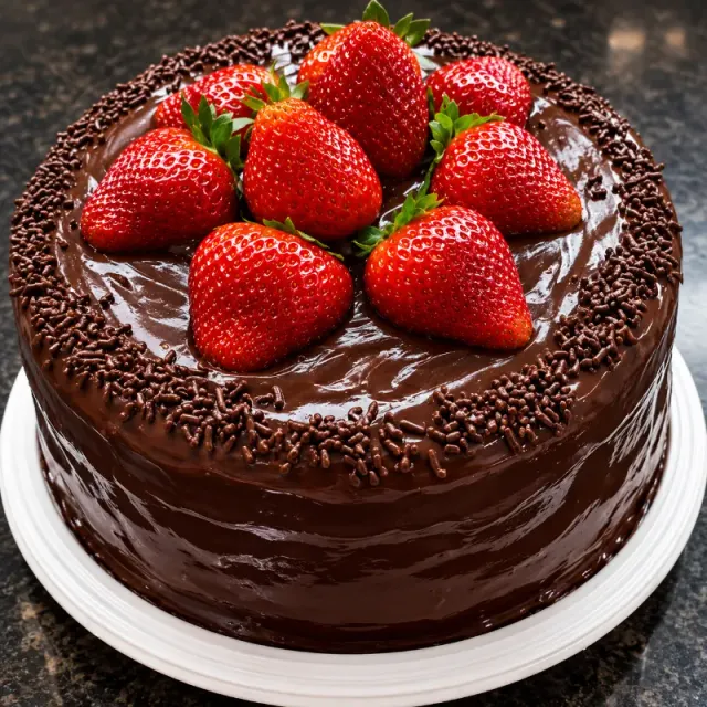 Bolo Supremo de Chocolate com Morangos.